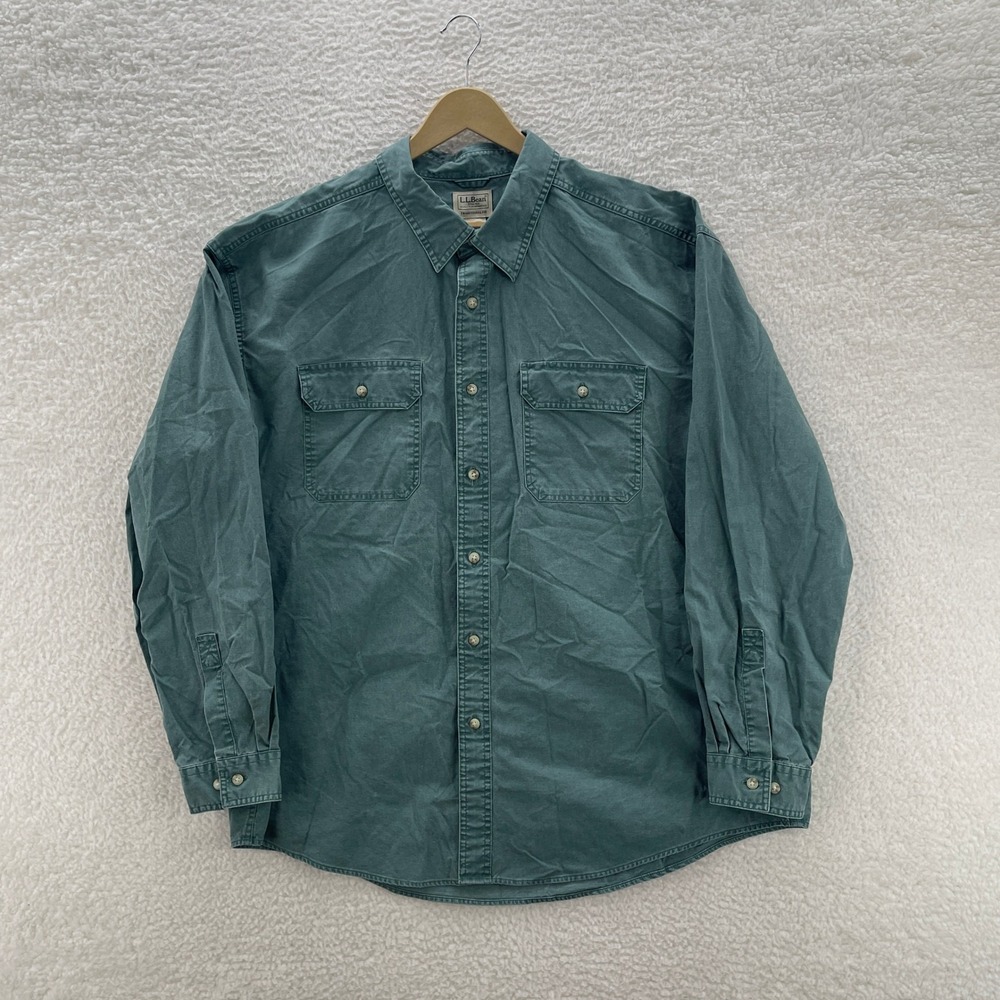 LL Bean Shirt Mens 2XL Green Sunwashed Canvas Outdoor Gorpcore Workwear Casual